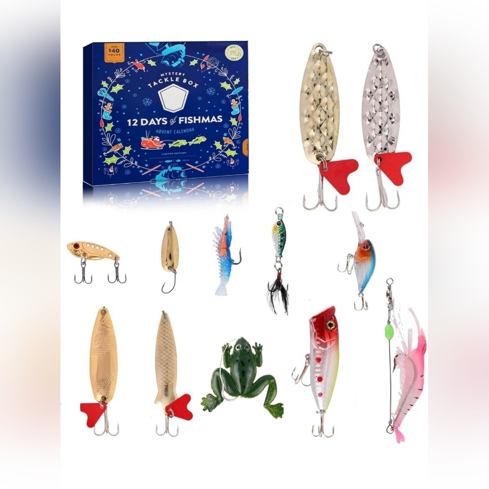 Mystery Fishing Tackle Box – 12 Days of Fishmas, Bass & Trout Lures